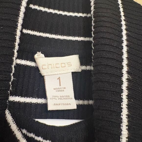 Chicos Women’s Black White Stripe Lightweight Turtleneck Sweater Size 1/Medium/8 - Picture 6 of 7